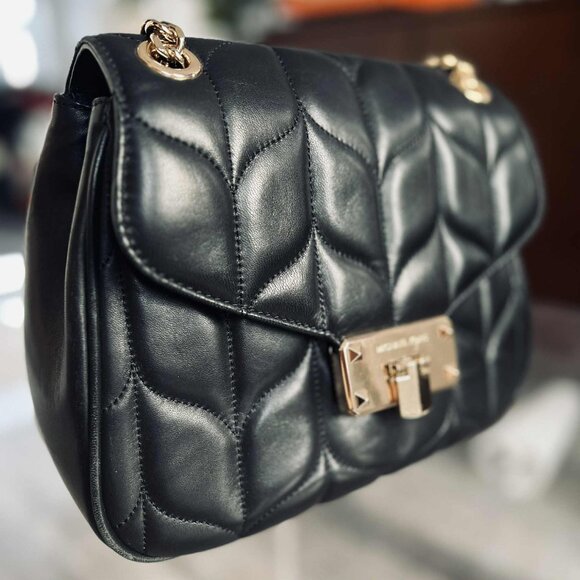 MICHAEL KORS Sloan Black Quilted Leather Shoulder Bag with Gold Chain Strap - Picture 3 of 10